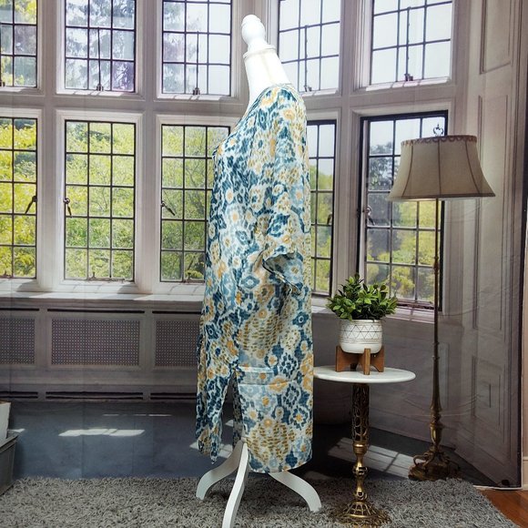 NWT SONOMA WATERCOLOR IKAT LONG KIMONO (IVORY MULTI / OS) - Picture 7 of 11